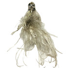 Vintage Mercury Glass Silver Bird Ornament Hand Blown Natural Gray Feathers