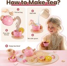 Kids Wooden Tea Party Set For Little Girls Toddler Pretend Play Food Kitchen    