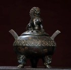 Qianlong Signed Old Chinese Bronze Incense Burner W lion N2803
