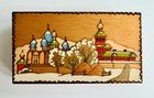 Vintage Ussr Russian Wooden Hand Carved And Painted Trinket Box Winter Church