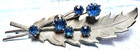 Vintage Textured Silver Tone And Blue Rhinestone Leaf Brooch pin 2 5 