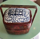 Antique Chinese Wooden Lacquer And Porcelain Wedding Dowry Storage Chest