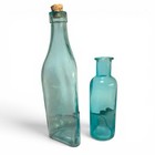 Vintage Aqua Glass Bottle Lot 10    Triangular Cork Apothecary Turquoise Blue Vase