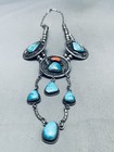 One Of The Best Ever Vintage Navajo Turquoise Sterling Silver Coral Necklace