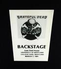 Grateful Dead Backstage Pass University Of Maryland Terrapins Md 3 7 81 3 7 1981