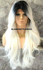 Lace Front Full Wig Long Wavy Layered Ombre Off Black White Mix Heat Ok Nwt