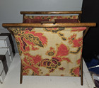 Vtg Foldable Sewing Yarn Kit Crochet Basket Caddy Tote Bag Wood Frame Floral
