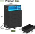 Black Dresser With Charging Station Led Light 4 Drawers Dresser Chest Of Drawers