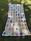 Vintage Handmade Crochet 3d Pink Rose Afghan Throw Blanket Granny Square 47x90