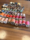 Lot Of 70 Mixed Vintage Wooden Sewing Spools W  Thread Mostly Coats   Clarks