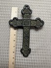 Vintage 7 5  Cast Iron Wall Cross Green Floral Rustic Christian Home Decor