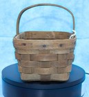 Vintage 1982 Handwoven Basket     7x5 5x6    With Fixed Handle     Rustic Primitive