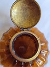 Vintage Antique Amber And Brass Ink Well