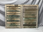 Small Antique Pair House Window Wood Louvered Shutters 17x25 Vtg Green 1021-25b