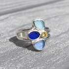 Triple Blue Genuine Caribbean Sea Glass Sterling Silver Ring Size 8
