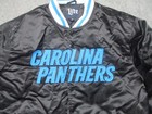 Carolina Panthers Jacket Mens Large Black Blue Satin Bomber Football Nfl Coat