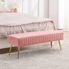 Pink Velvet Ottoman Bench Tufted End Of Bed Bench Gold Legs Bedroom