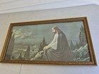 Vintage Religious Picture Framed jesus Overlooking The City Christ On Mount   