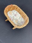 Vtg Wicker Miniature Doll House Bassinet Cradle Crib Rocking Bed Basket W pad