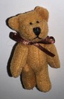 Miniature Jointed Plush Teddy Bear 2    Brown Fur Burgundy Bow