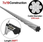 3 16  Stainless Steel Cable 304 Cable W 7 X 19 Strand Construction 3700lbs 300ft