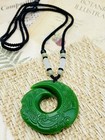 New Jade Jewelry Carved  Round Shape Pendant Charm With Woven Beads Necklace