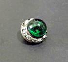 Vintage Glass And Rhinestone Button - Green Cabochen W rhinestone Border  4914 