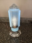 Art Deco 30 s Vintage Skyscraper Torpedo Bullet Blue Glass Lamp Shade Glass Base