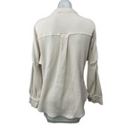 Women s White Waffle Knit Thermal Pocket Long Sleeve Button Down Shirt Top Sz M