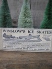 Primitive Wood Box White Milk Paint Ice Skates Label 3 Christmas Trees