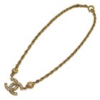 Chanel Coco Mark Cc Logo Necklace Gold Rhinestone Vintage Authentic Japan