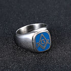 Men s Vintage Blue Enamel Masonic Ring Stainless Steel Freemason Biker Punk Ring