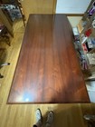 Antique Wooden Desk By Kimball  With Brass Handles And Locking Drawer