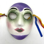 Vintage 90s Handmade Ceramic Carnival Mardi Gras Glazed Wall Mask