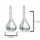 Sterling Silver 925 Solid Classic Puffed Teardrop Hook Dangle Earrings Women