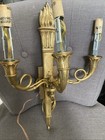 Vintage Greek Torch Roman Revival Bronze Brass 3 Light Wall Sconce Candelabra
