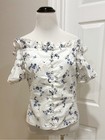 Rebecca Taylor Francine Off-shoulder Blue Floral Button Top Size 4