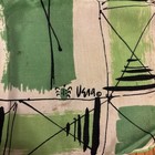 Vintage Signed Vera Scarf - 22  Square Rolled Edge - Green Black Abstract Motif