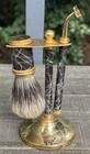 Vintage 3pc Brass Shaving Set - Black Spiderweb Badger Brush   Injector Razor 