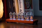Complete Nixie Clock  Installed In-14 Tubes  Wood Case  Brass Rings 