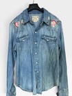 Polo Ralph Lauren Floral Embroidered Denim Western Shirt Women Xl Pearl Snap Vtg