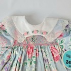 True Vintage Polly Flinders 24m Smocked Dress Blue Floral Embroidered Collar