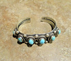 Substantial Heavier Vintage Navajo Sterling Silver Six Turquoise Design Bracelet