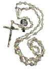 Vintage Rosary Ab Crystal Glass Beads Crucifix Catholic Nickel Silver Rhodium
