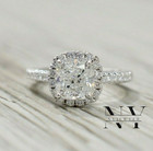 Solid 14k White Gold Vvs1 Real Moissanite Halo Engagement Ring 3 Ct Cushion Cut