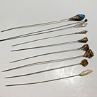 Lot Of 9 Victorian Hat Pins Gold Silver Bone Crystal Assorted