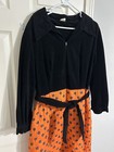 Vintage Black Orange Floral Quilted Maxi Long Lounge Dress Mod Hippie 1970s Med