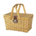 Vintiquewise Picnic Basket Gingham Natural Woodchip Lined Lid Movable Handles