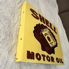 Vintage Shell Motor Oil 19    Porcelain Metal Gasoline Sign Double Sided Flanged  