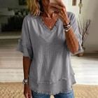 Casual Loose Fit Women s Solid Color Short Sleeve Top V Neck Summer Polyester